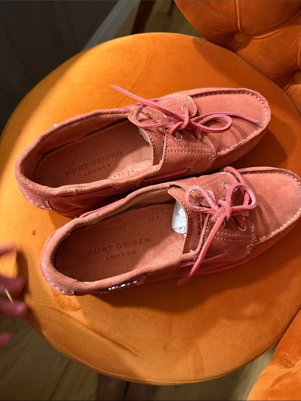 Kurt Geiger Coral Pink Suede Boat Shoes
